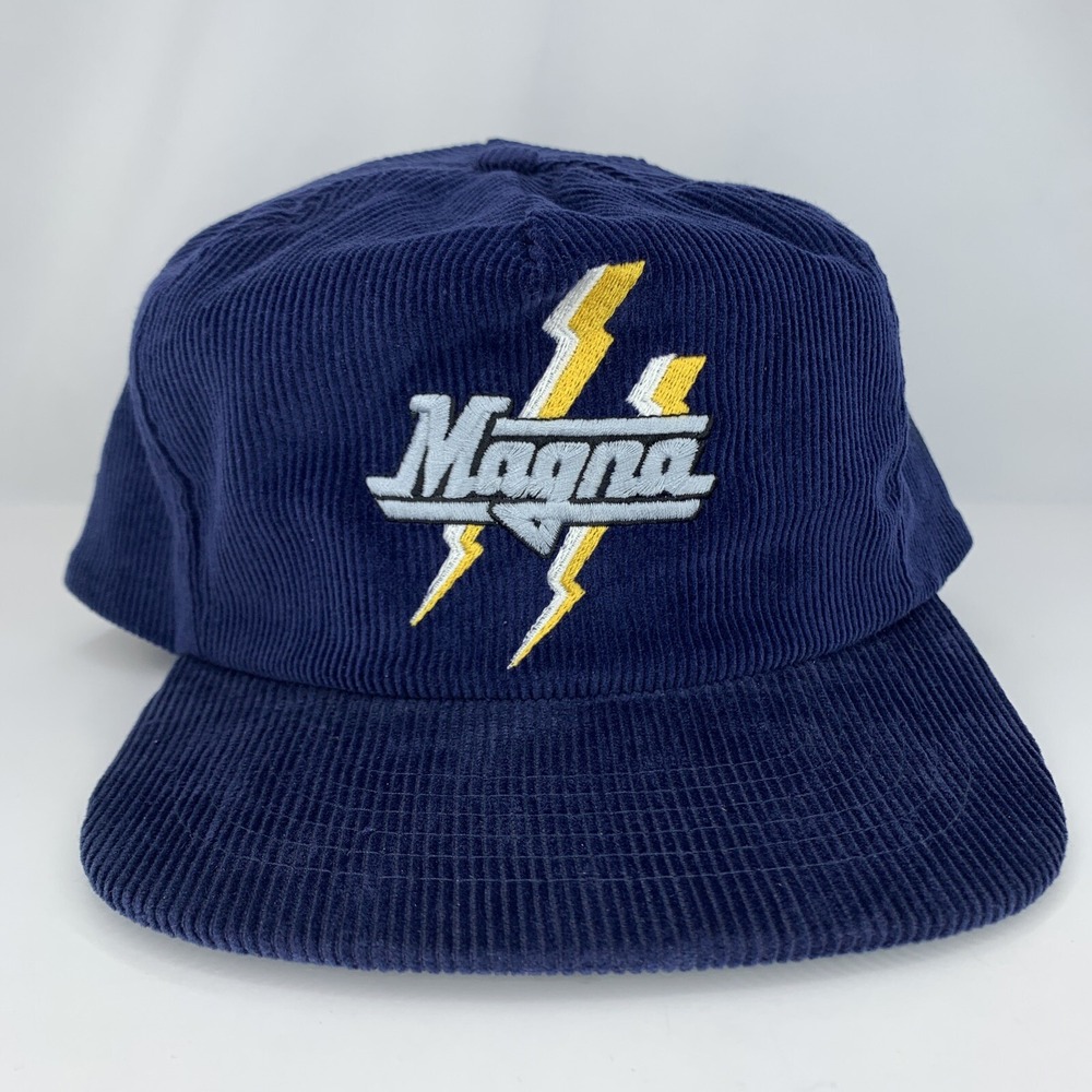 Vintage Magna Power Snapback Hat Blue Corduroy MPE Lightning Bolts Cap